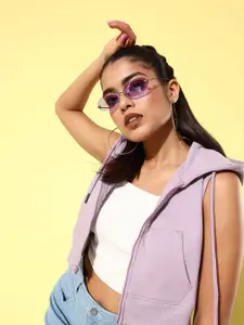 The Roadster Life Co. Solid Hooded Front-Open Sleeveless Crop Sweatshirt