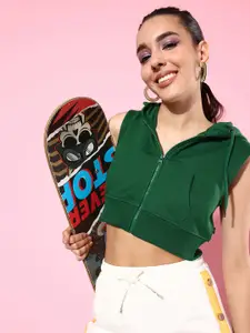 The Roadster Life Co. Solid Hooded Crop Sweatshirt