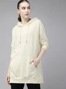 The Roadster Life Co. Solid Drop Shoulder Sleeves Longline Hooded Sweatshirt