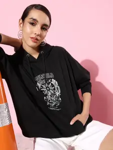 The Roadster Life Co. Jet Black Graphic Printed Anti Fits Hooded Sweatshirt