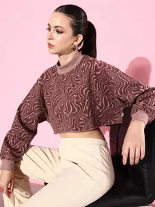 The Roadster Life Co. Long Sleeves Printed Crop Sweatshirt