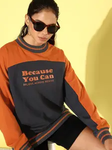 The Roadster Life Co. Colourblocked Printed Oversized Sweatshirt