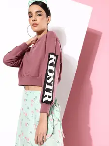 The Roadster Life Co. Dusty Rose Printed Hello Monsoon Hyper Graphics Crop Sweatshirt