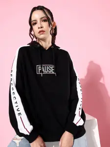 The Roadster Life Co. Jet Black Printed Hooded Monsoon Anti Fits Oversized Sweatshirt