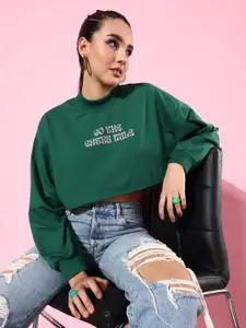 The Roadster Life Co. Long Sleeves Printed Crop Sweatshirt