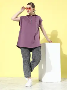 The Roadster Life Co. Colourblocked Hooded Oversized Boxy Sweatshirt