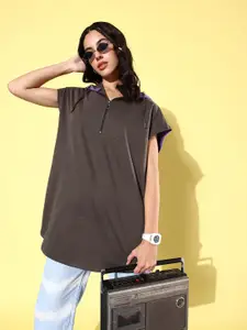 The Roadster Life Co. Colourblocked Longline Hooded Sweatshirt