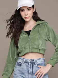 The Roadster Lifestyle Co. Velour Hooded Crop Sweatshirt