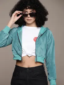 The Roadster Lifestyle Co. Hooded Crop Velour Sweatshirt