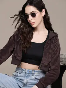 The Roadster Lifestyle Co. Velour Hooded Crop Sweatshirt