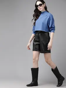 The Roadster Lifestyle Co. Solid Crop Sweatshirt