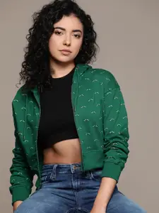 The Roadster Lifestyle Co. Printed Hooded Crop Sweatshirt