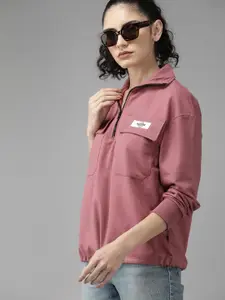 The Roadster Lifestyle Co. Pocket Detail Drop Shoulder Sleeves Half Zipper Sweatshirt