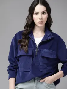 The Roadster Lifestyle Co. Velvet Finish Oversized Utility Pocket Sweatshirt