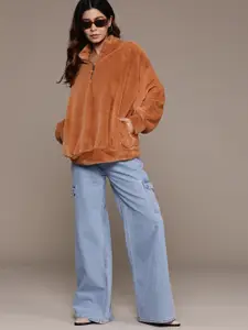 The Roadster Lifestyle Co. Faux Fur Oversized Hooded Sweatshirt