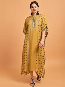 Lakshita Ethnic Motif Printed Mandarin Collar Cotton Kaftan Dress
