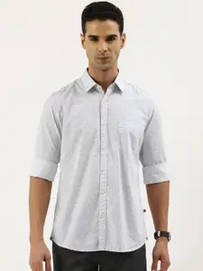 Parx Men White Slim Fit Printed Pure Cotton Casual Shirt