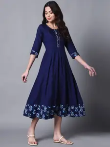 KALINI Floral Printed Gotta Patti Fit & Flare Ethnic Dress