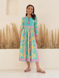 Rustorange Floral Printed Fit & Flare Midi Ethnic Dress