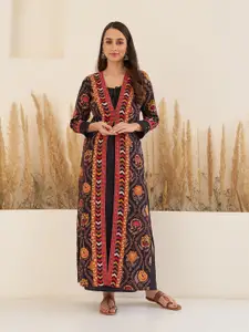 Rustorange Ethnic Motifs Printed A-Line Maxi Ethnic Dress With Long Shrug