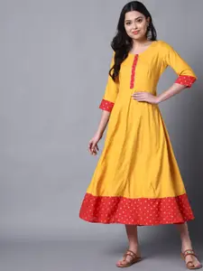 KALINI Geometric Printed Gotta Patti A-Line Midi Ethnic Dress