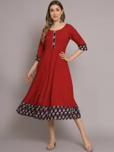 KALINI Ethnic Motifs Printed Gotta Patti Fit & Flare Midi Ethnic Dress