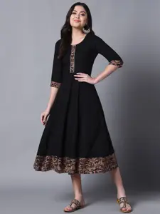 KALINI Abstract Printed Gotta Patti Fit & Flare Ethnic Dress