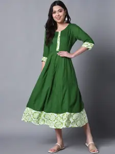 KALINI Abstract Printed Gotta Patti Fit & Flare Ethnic Dress