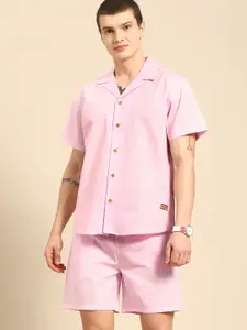 Dennison Solid Cuban Collar Comfort Fit Shirt With Shorts Co-ords