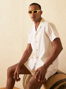 Dennison Solid Cuban Collar Comfort Fit Shirt With Shorts Co-ords