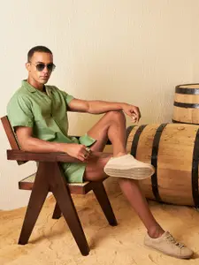 Dennison Solid Cuban Collar Comfort Fit Shirt With Shorts Co-ords