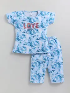 Nottie Planet Girls Typography Printed Pure Cotton Night Suit