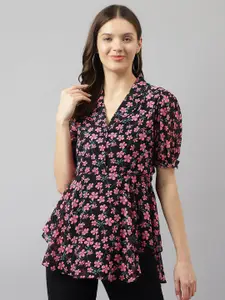 KERI PERRY Floral Printed Puff Sleeve A-Line Top
