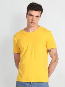 Flying Machine Men Yellow V-Neck Applique Slim Fit T-shirt