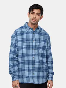 The Souled Store Blue Tartan Checked Relaxed Pure Cotton Casual Shirt