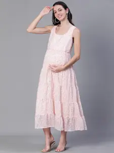 Oxolloxo Floral Printed Tiered Maternity Fit & Flare Midi Dress