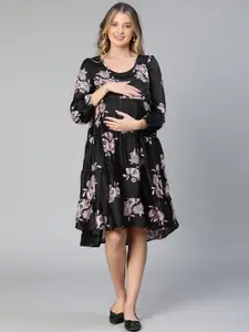 Oxolloxo Floral Printed Crepe Maternity Fit & Flare Midi Dress