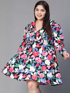 Oxolloxo Plus Size Floral Printed Fit & Flare Dress