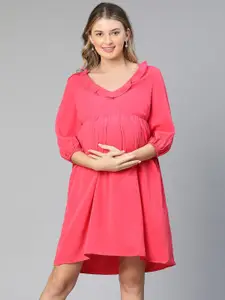 Oxolloxo Puff Sleeves Ruffled Maternity Empire Dress