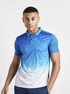Campus Sutra Blue Abstract Printed Polo Collar Running T-shirt