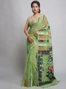 WoodenTant Lime Woven Design Silk Cotton Jamdani Saree