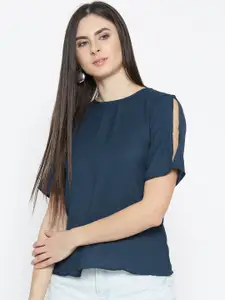 Style Quotient Women Navy Solid Styled Back Top
