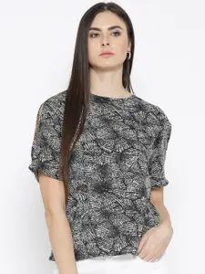 Style Quotient Women Black & White Printed Styled Back Top