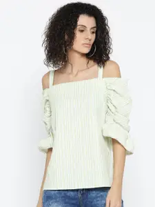 Style Quotient Women Green Striped Bardot Top