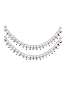 RUHI COLLECTION Set Of 2 Silver-Plated Stone-Studded Anklets