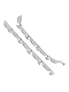 RUHI COLLECTION Set Of 2 Silver-Plated Beaded Anklets