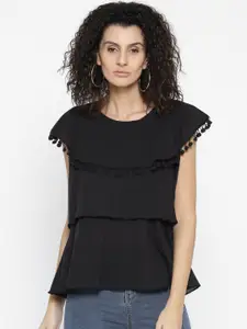 Style Quotient Women Black Solid Layered A-Line Top