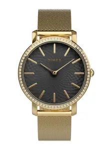 Timex Women Brass Dial & Stainless Steel Bracelet Style Straps Analogue Watch TW2V52300UJ