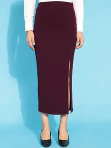 Purple Feather Side Slit Stretchable Pencil Maxi Skirts