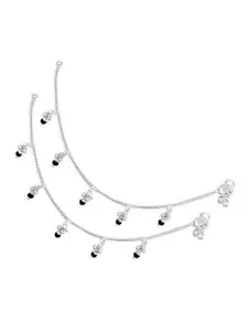 RUHI COLLECTION Set Of 2 Silver-Plated Beaded Anklets